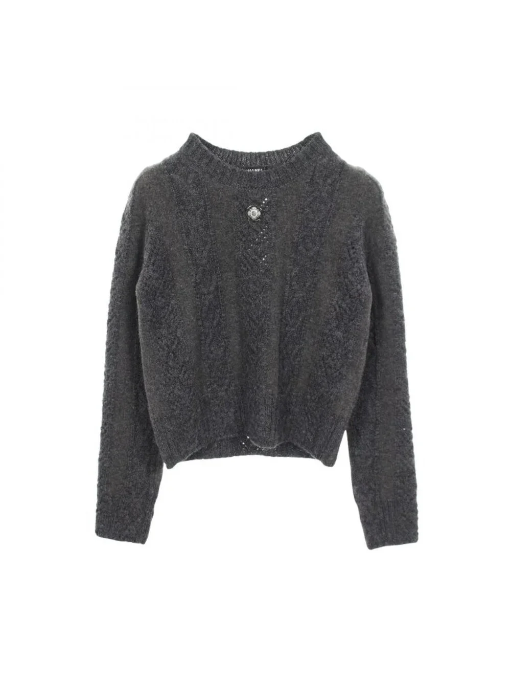 Chanel Knit CC Logo Button Gray Wool Cashmere Sweater